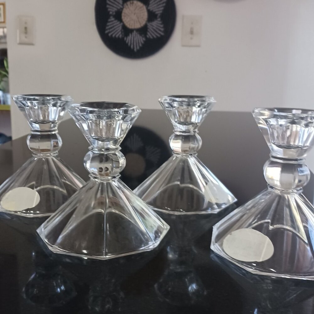 Set of 4 Crystal Candle Stick Holders 24% Lead Crystal Made in USA